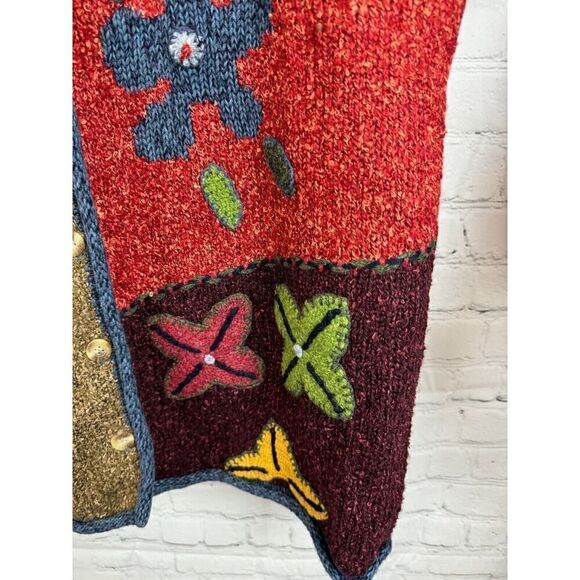 SUSAN BRISTOL multicolor patchwork embroidered knit cardigan sweater L NWT - Picture 5 of 11